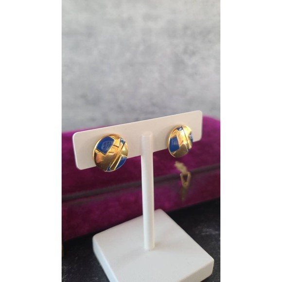 Blue and Gold Clip-on Earrings - Picture 6 of 10